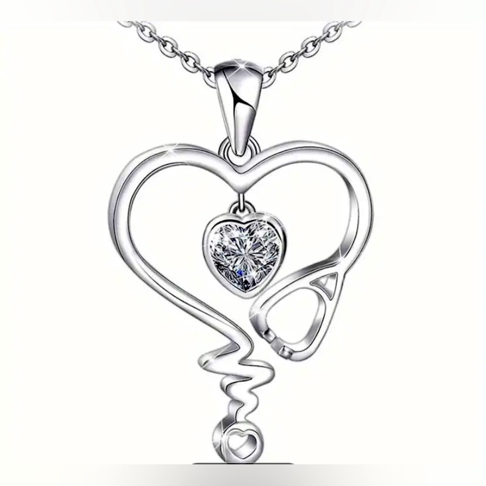 Nurse or Medical Student Stethoscope Heartbeat Necklace 17” + 1”